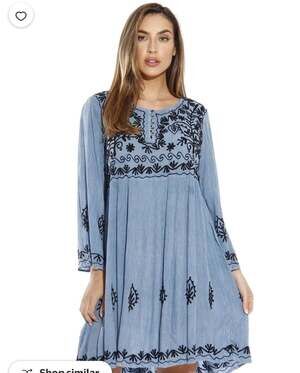 Riviera Sun Women S‎ Tunic Dress Light Denim Blue Boho Embroidered oversized